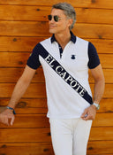 Polo Blanco Franja Azul Marino Hombre