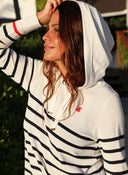 Sudadera Blanca  Rayas Azules Punto Mujer