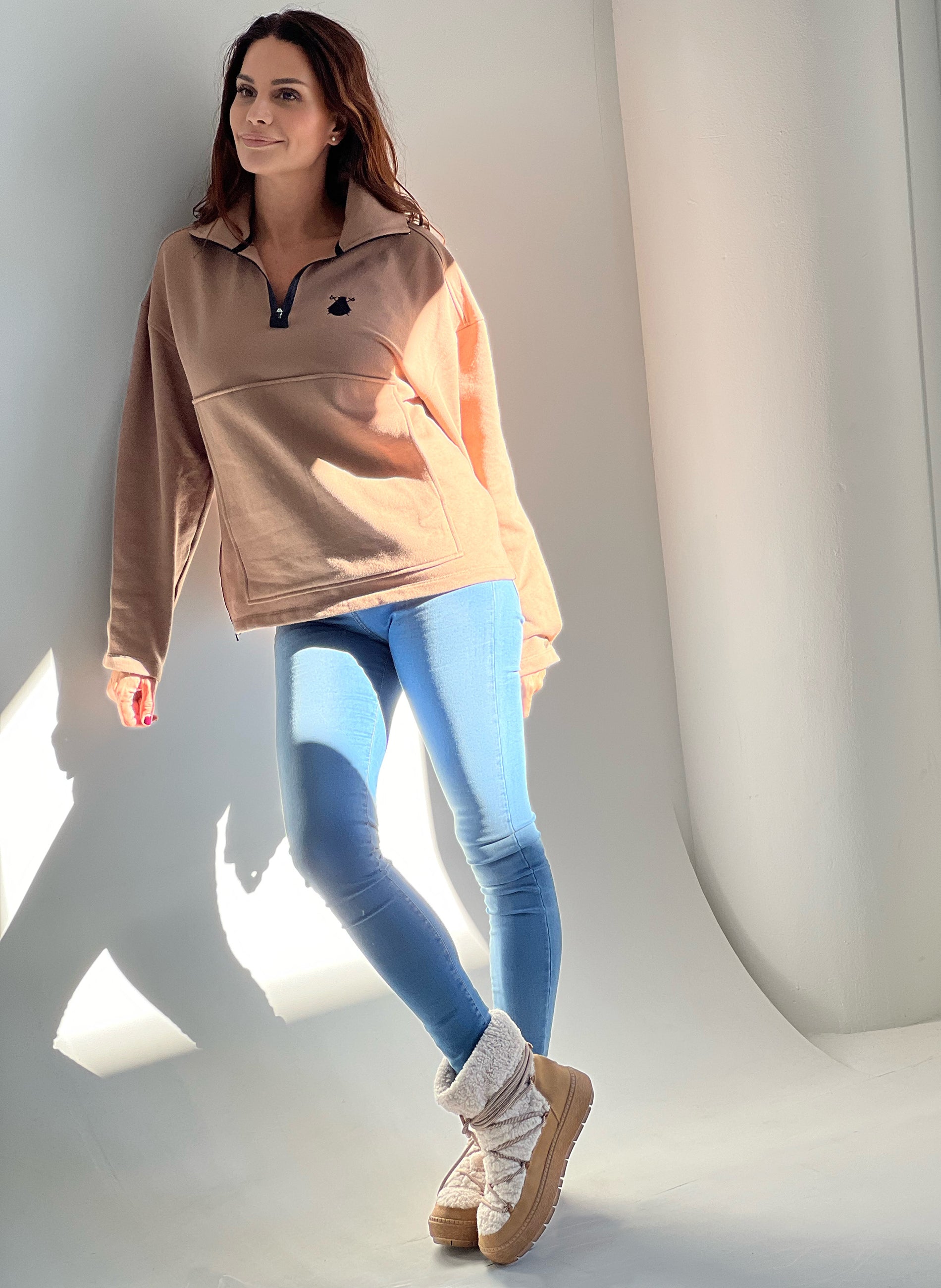 Kamelfarbenes Oversize-Damen-Sweatshirt