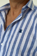 Polera Raya Ancha Azul Lino Hombre