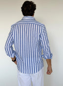 Polera Raya Ancha Azul Lino Hombre
