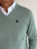 Jersey Cuello Pico Verde Agua Algodón Hombre