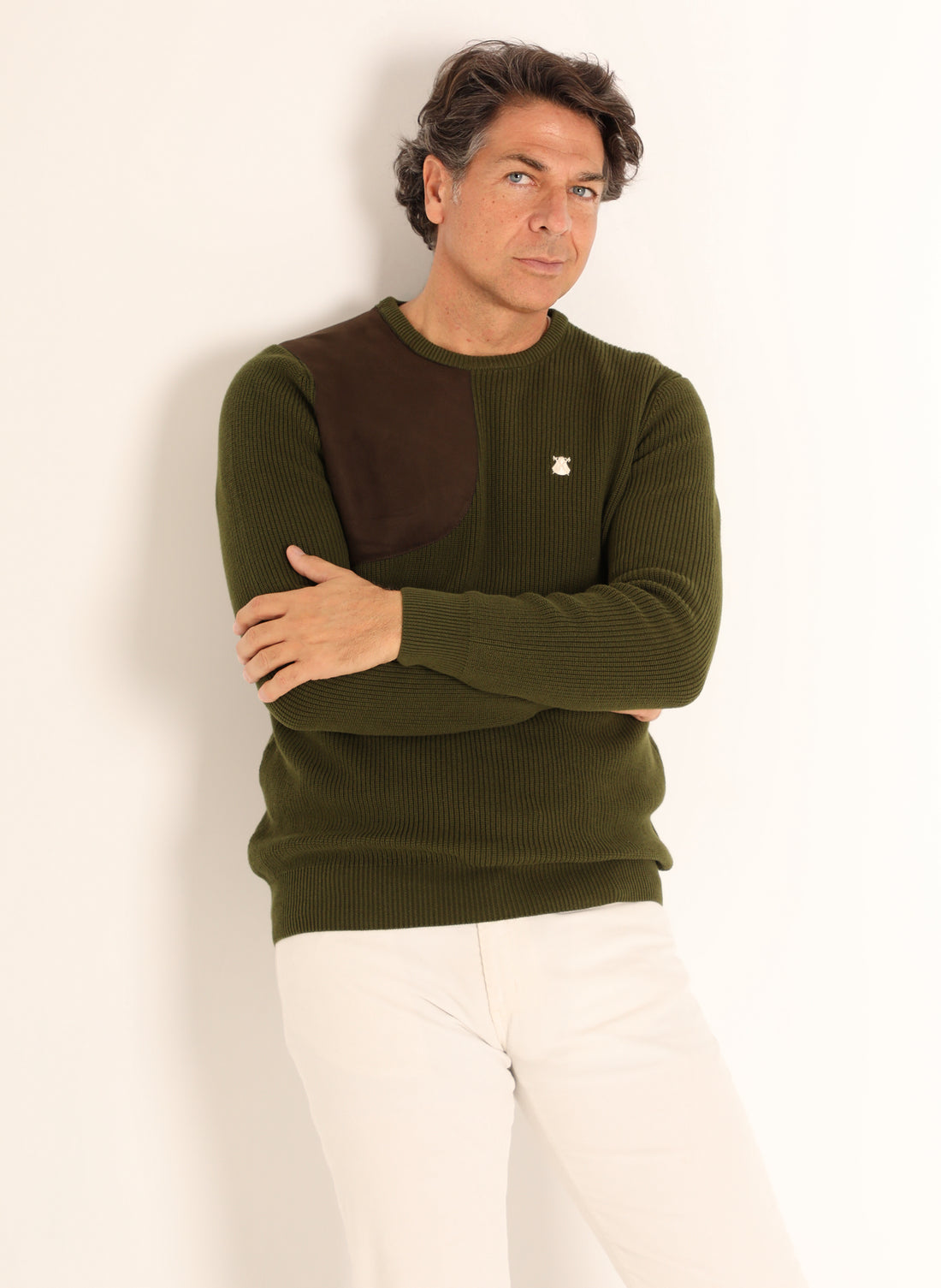 Men's Khaki Contrast Shoulder Sweater