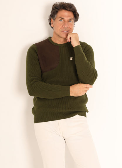 Men's Khaki Contrast Shoulder Sweater