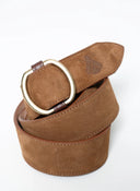 Ceinture en cuir fendu marron avec boucle ovale