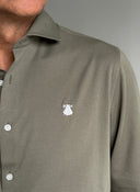 Camisa Verde Kaki Punto Piqué Seda Hombre