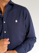 Camisa Azul Punto Piqué Seda Hombre