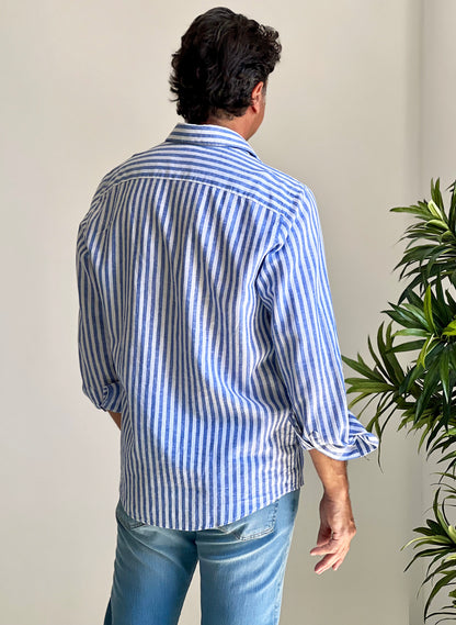 Men's Blue Striped Linen Shirt