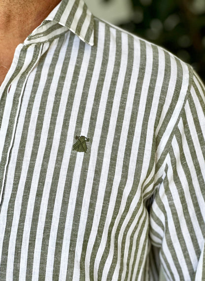 Men's Green Striped Linen Shirt