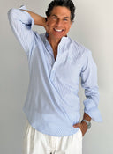 Polera Cuello Mao Rayas Celestes Hombre