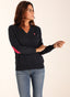 Women's Navy Blue V-neck Sweater with Elbow Patches 