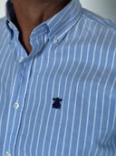 Camisa Azul Oxford Raya Blanca Hombre