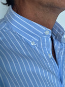 Camisa Azul Oxford Raya Blanca Hombre
