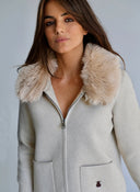 Chaqueta Beige Cuello Pelo Desmontable Mujer