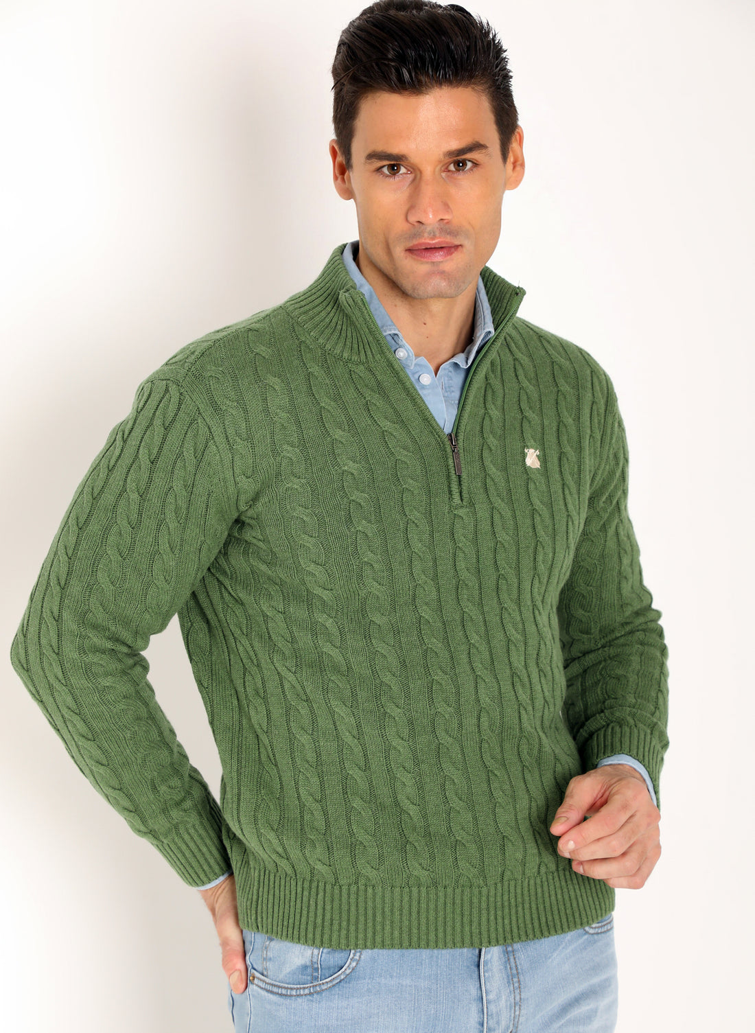 Green Eight Zipper Men's Sweater