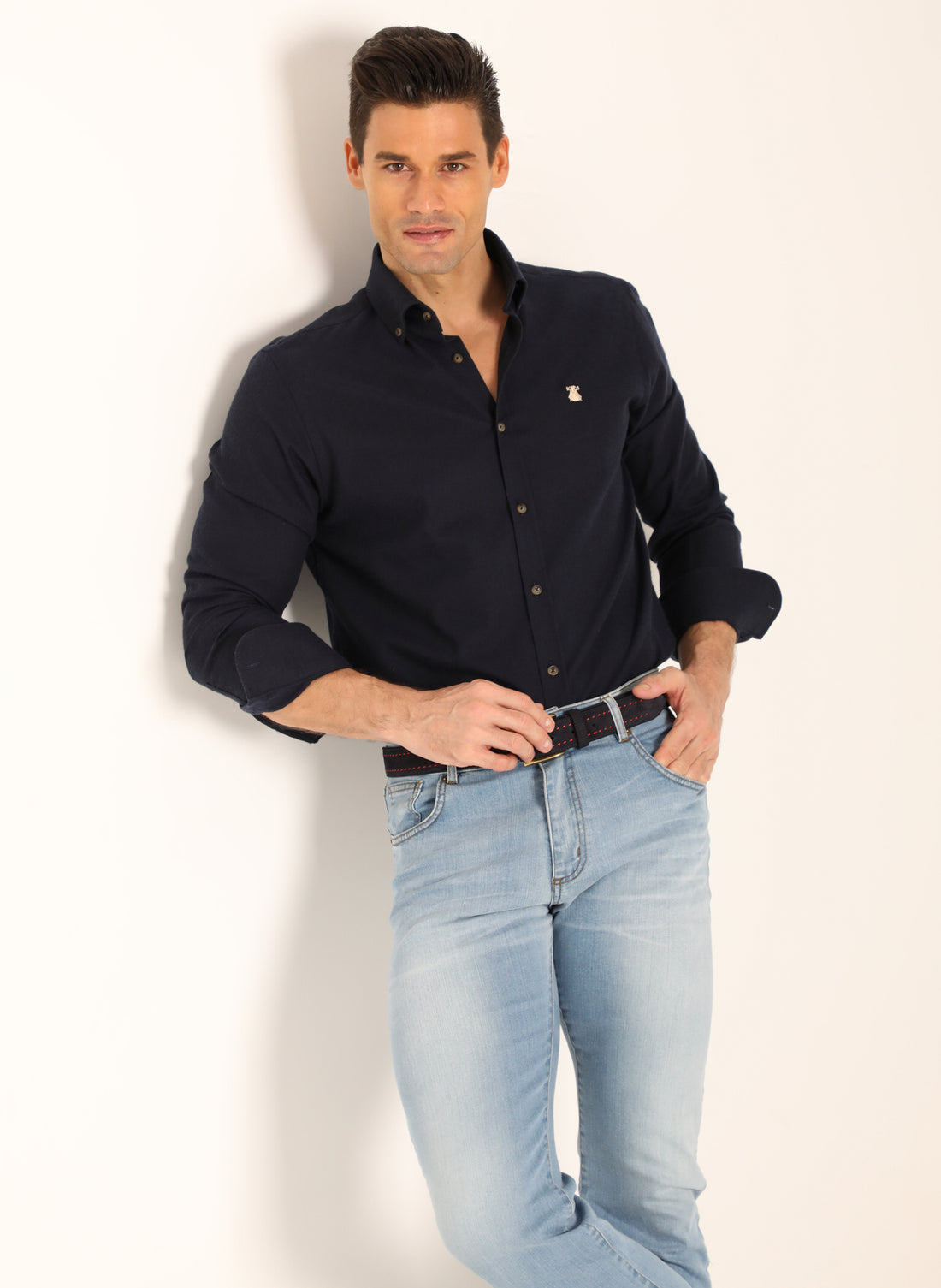 Villela Men's Blue Button Collar Shirt