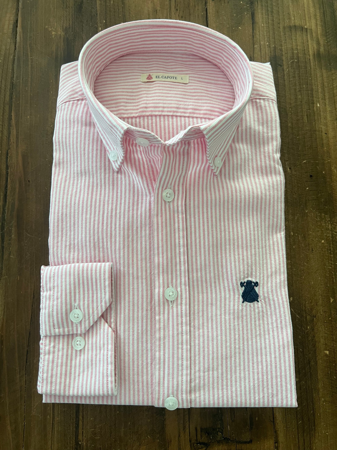 Pink striped button-down man shirt