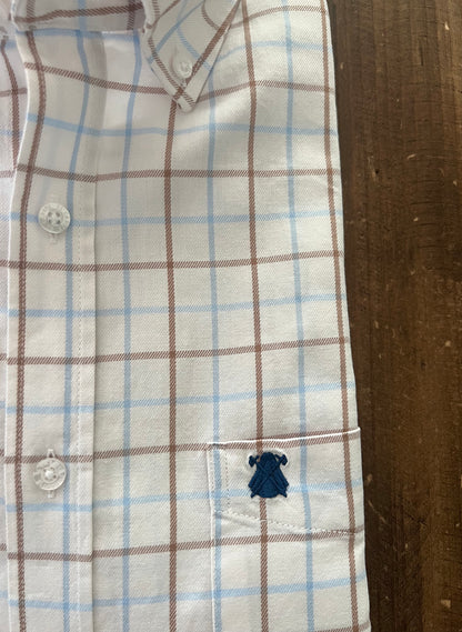 White Checked Shirt Man with button collar and pocket