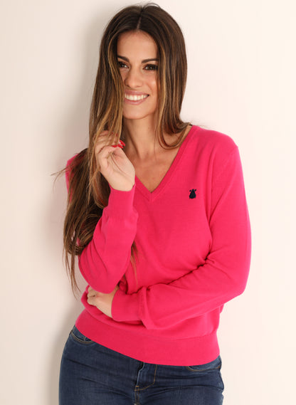 Women's Pink V-Neck Sweater
