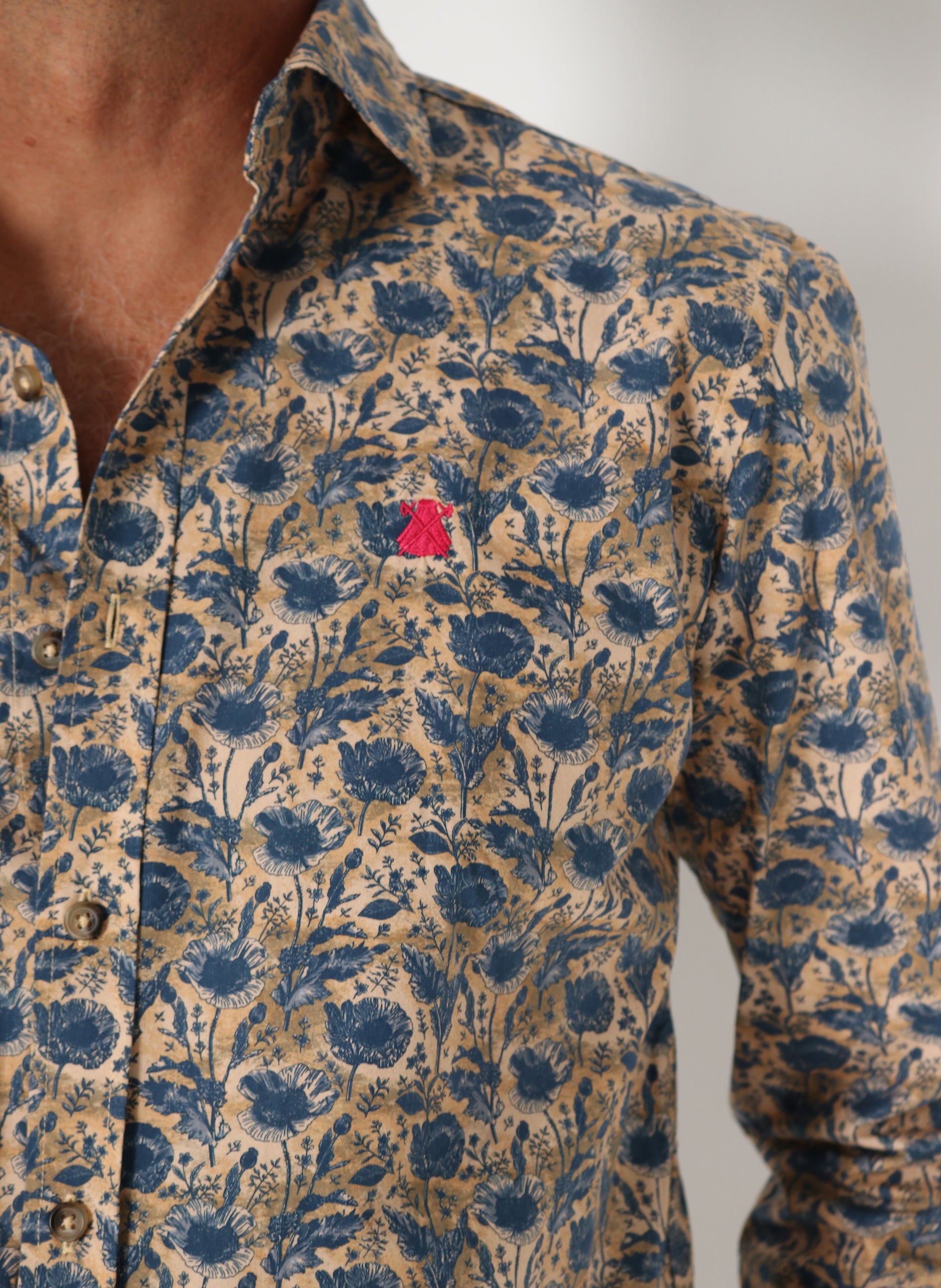 Albero und blaues Blumen-Druckhemd für Männer