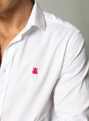 Camisa Blanca Nido de Abeja capote Rosa Hombre