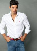 Camisa Blanca Nido de Abeja capote Rosa Hombre