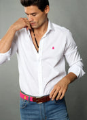 Camisa Blanca Nido de Abeja capote Rosa Hombre