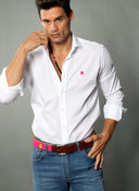Camisa Blanca Nido de Abeja capote Rosa Hombre