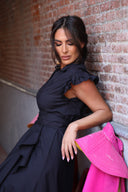 Vestido Negro Volante Mujer