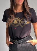 Camiseta Negra Hierro Dorado Mujer