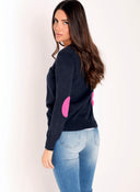 Pull Femme Bleu Marine Col V Avec Coudières 