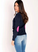 Jersey Mujer Azul Marino de Pico con Coderas