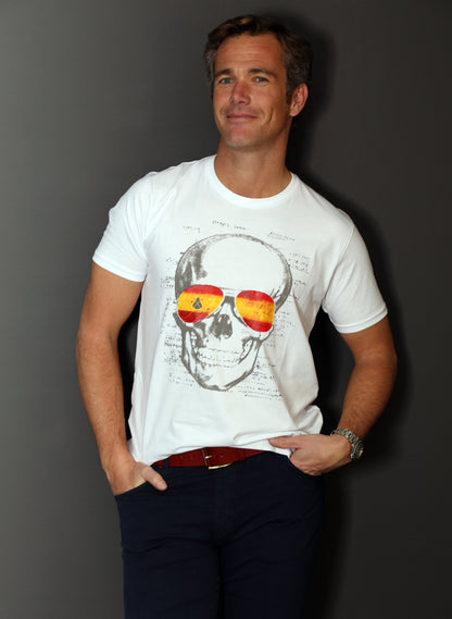 T-shirt homme blanc crâne Espagne