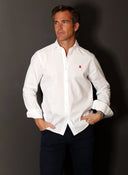 Camisa Sarga Blanca Cuello Italiano Hombre