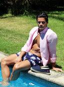 Maillot de Bain Homme Bleu Fleurs Roses