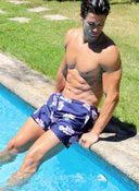 Maillot de Bain Homme Bleu Fleurs Roses