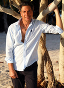 Camisa Popelín Azul Claro Cuello Italiano Hombre