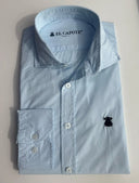 Camisa Popelín Azul Claro Cuello Italiano Hombre