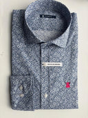 Camisa Azul Rosas Blancas Hombre