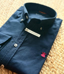 Camisa Hombre Sarga Azul Cuello Botón Capote Rosa