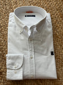 Camisa Hombre Sarga Blanca Cuello Botón Capote Azul