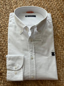 Camisa Hombre Sarga Blanca Cuello Botón Capote Azul