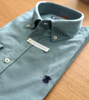 Camisa Hombre Sarga Azul Petróleo Cuello Botón