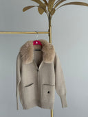 Chaqueta Beige Cuello Pelo Mujer