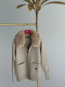 Chaqueta Beige Cuello Pelo Desmontable Mujer