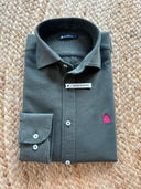 Camisa Verde Kaki Nido de Abeja Capote Rosa Hombre