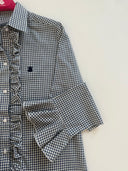 Camisa Azul Villela Fina Cuadro Vichy Volante Puño Mujer