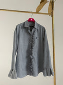 Camisa Azul Villela Fina Cuadro Vichy Volante Puño Mujer