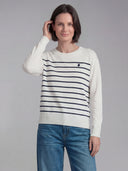 Jersey Blanco Punto Marinero Manga Larga Mujer