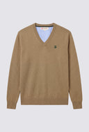 Jersey Camel Cuello Pico Coderas Hombre